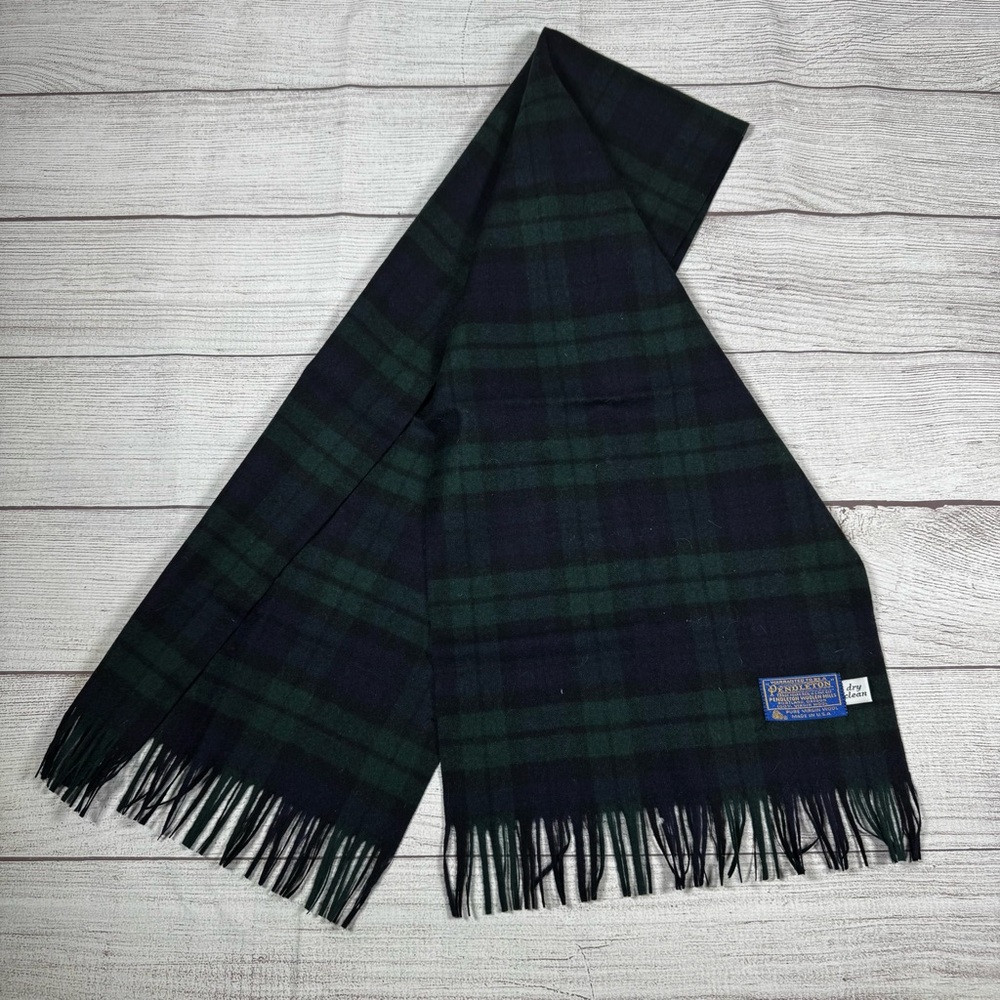 Vintage Pendleton Green Plaid virgin Wool Scarf